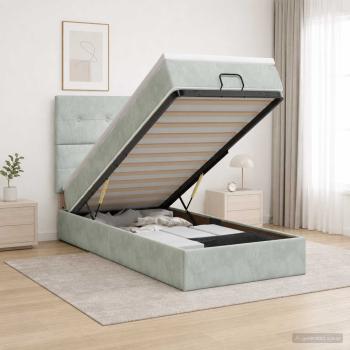 ARDEBO.de - Ottoman Bett mit Matratze Hellgrau 100 x 200 cm Samt
