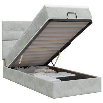 Ottoman Bett mit Matratze Hellgrau 100 x 200 cm Samt
