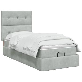 Ottoman Bett mit Matratze Hellgrau 100 x 200 cm Samt