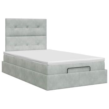 Ottoman Bett mit Matratze Hellgrau 120 x 190 cm Samt