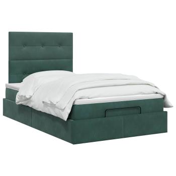 Ottoman Bett mit Matratze Dunkelgrün 120 x 190 cm Samt