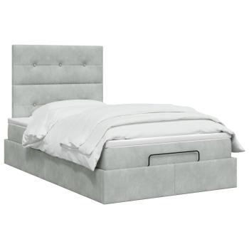 Ottoman Bett mit Matratze Hellgrau 120 x 200 cm Samt