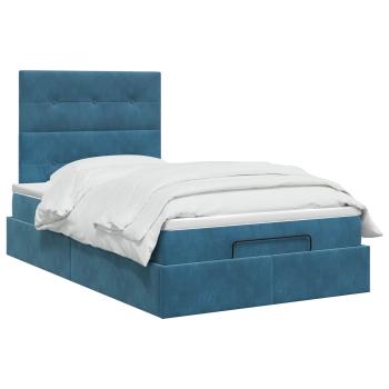 Ottoman Bett mit Matratze Dunkelblau 120 x 200 cm Samt