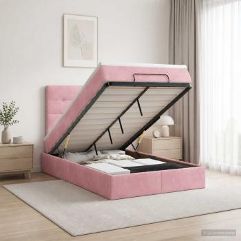 ARDEBO.de - Ottoman Bett mit Matratze Rosa 120 x 200 cm Samt
