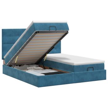 Ottoman Bett mit Matratze mit Kopfteil 2 Stk. Dunkelblau Samt