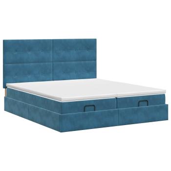 Ottoman Bett mit Matratze mit Kopfteil 2 Stk. Dunkelblau Samt