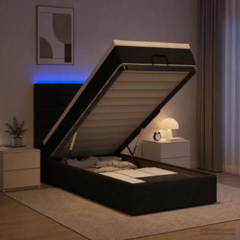 Ottoman-Bett mit Matratze und LED Schwarz 90 x 200 cm Stoff