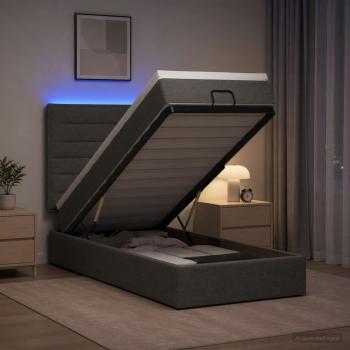 ARDEBO.de - Ottoman-Bett mit Matratze und LED Dunkelgrau 100 x 200 cm Stoff