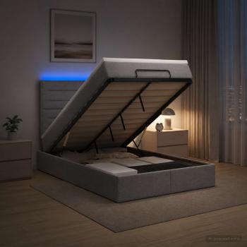 ARDEBO.de - Ottoman-Bett mit Matratze und LED Hellgrau 120 x 190 cm Stoff