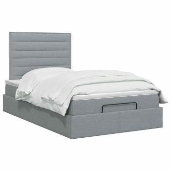 Ottoman-Bett mit Matratze und LED Hellgrau 120 x 200 cm Stoff