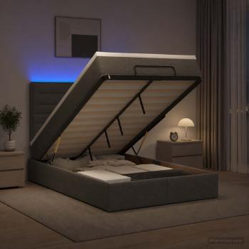 ARDEBO.de - Ottoman-Bett mit Matratze und LED Dunkelgrau 120 x 200 cm Stoff