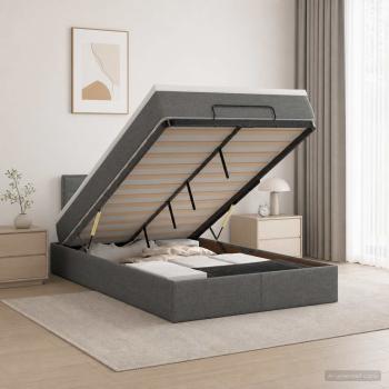 Ottoman-Bett mit Matratze und LED Dunkelgrau 120 x 200 cm Stoff