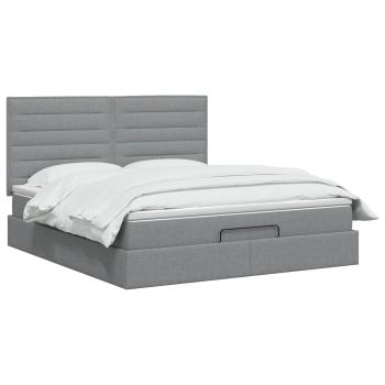 Ottoman-Bett mit Matratze und LED Hellgrau 140 x 200 cm Stoff