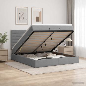 Ottoman-Bett mit Matratze und LED Hellgrau 140 x 200 cm Stoff