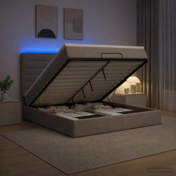 ARDEBO.de - Ottoman-Bett mit Matratze und LED Taupe 140 x 200 cm Stoff