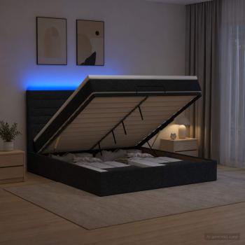 ARDEBO.de - Ottoman-Bett mit Matratze und LED Schwarz 160 x 200 cm Stoff