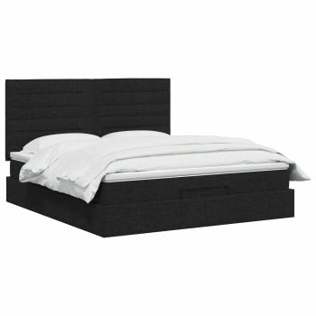 Ottoman-Bett mit Matratze und LED Schwarz 160 x 200 cm Stoff