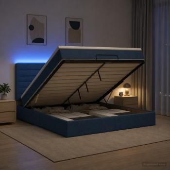 ARDEBO.de - Ottoman-Bett mit Matratze und LED Blau 180 x 200 cm Stoff