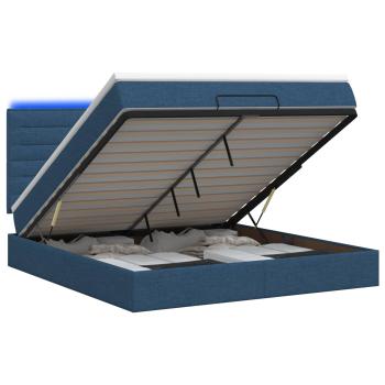 Ottoman-Bett mit Matratze und LED Blau 180 x 200 cm Stoff