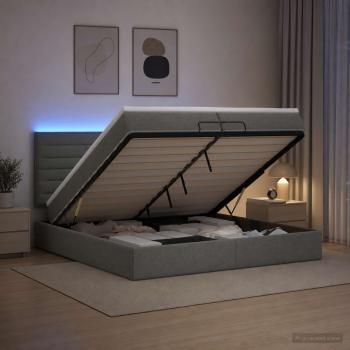 ARDEBO.de - Ottoman-Bett mit Matratze und LED Dunkelgrau 200 x 200 cm Stoff