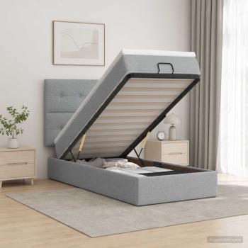 ARDEBO.de - Ottoman-Bett mit Matratze und LED Hellgrau 80 x 200 cm Stoff