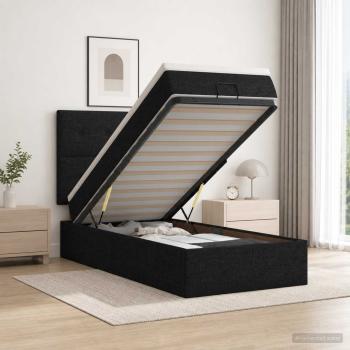 Ottoman-Bett mit Matratze und LED Schwarz 80 x 200 cm Stoff