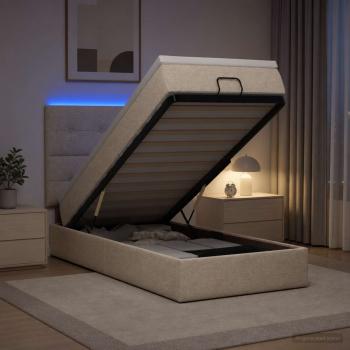 ARDEBO.de - Ottoman-Bett mit Matratze und LED Creme 90 x 200 cm Stoff
