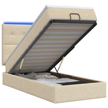Ottoman-Bett mit Matratze und LED Creme 90 x 200 cm Stoff
