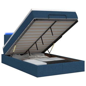 Ottoman-Bett mit Matratze und LED Blau 120 x 190 cm Stoff