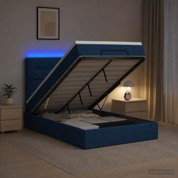 Ottoman-Bett mit Matratze und LED Blau 120 x 190 cm Stoff