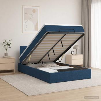 ARDEBO.de - Ottoman-Bett mit Matratze und LED Blau 120 x 200 cm Stoff