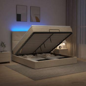 Ottoman-Bett mit Matratze und LED Creme 140 x 190 cm Stoff