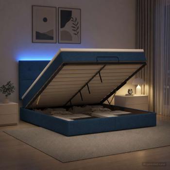 Ottoman-Bett mit Matratze und LED Blau 140 x 190 cm Stoff