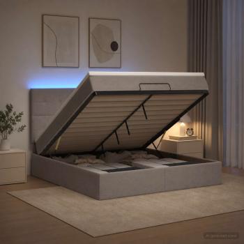 ARDEBO.de - Ottoman-Bett mit Matratze und LED Taupe 140 x 200 cm Stoff