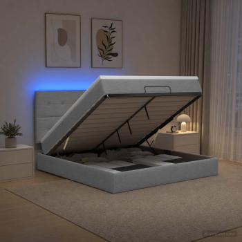 ARDEBO.de - Ottoman-Bett mit Matratze und LED Hellgrau 180 x 200 cm Stoff