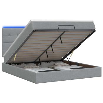 Ottoman-Bett mit Matratze und LED Hellgrau 180 x 200 cm Stoff