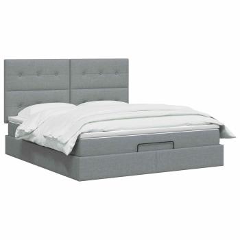 Ottoman-Bett mit Matratze und LED Hellgrau 180 x 200 cm Stoff