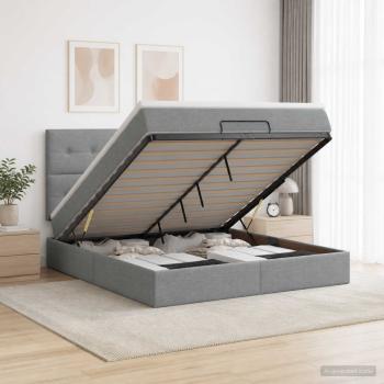 Ottoman-Bett mit Matratze und LED Hellgrau 180 x 200 cm Stoff