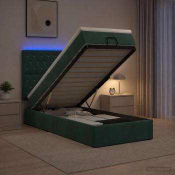 ARDEBO.de - Ottoman-Bett mit Matratze und LED Dunkelgrün 100 x 200 cm Samt