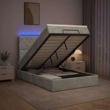 ARDEBO.de - Ottoman-Bett mit Matratze und LED Hellgrau 120 x 200 cm Samt