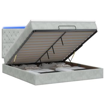 Ottoman-Bett mit Matratze und LED Hellgrau 140 x 190 cm Samt