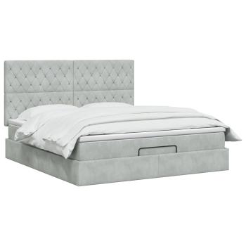 Ottoman-Bett mit Matratze und LED Hellgrau 140 x 190 cm Samt