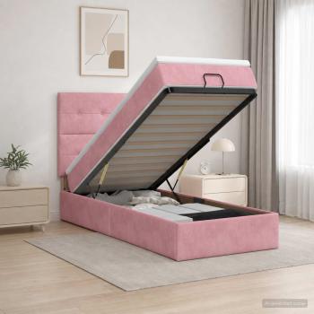 ARDEBO.de - Ottoman-Bett mit Matratze und LED Rosa 80 x 200 cm Samt