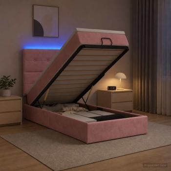 Ottoman-Bett mit Matratze und LED Rosa 80 x 200 cm Samt