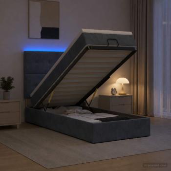 ARDEBO.de - Ottoman-Bett mit Matratze und LED Dunkelgrau 90 x 190 cm Samt