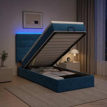 ARDEBO.de - Ottoman-Bett mit Matratze und LED Dunkelblau 90 x 190 cm Samt