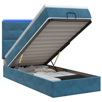 Ottoman-Bett mit Matratze und LED Dunkelblau 90 x 190 cm Samt