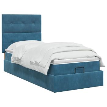 Ottoman-Bett mit Matratze und LED Dunkelblau 90 x 190 cm Samt
