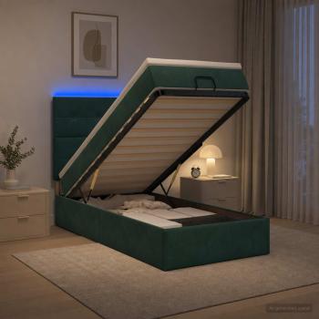 ARDEBO.de - Ottoman-Bett mit Matratze und LED Dunkelgrün 90 x 200 cm Samt