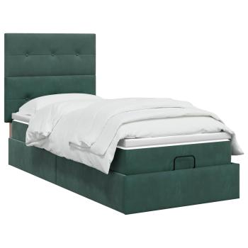 Ottoman-Bett mit Matratze und LED Dunkelgrün 90 x 200 cm Samt